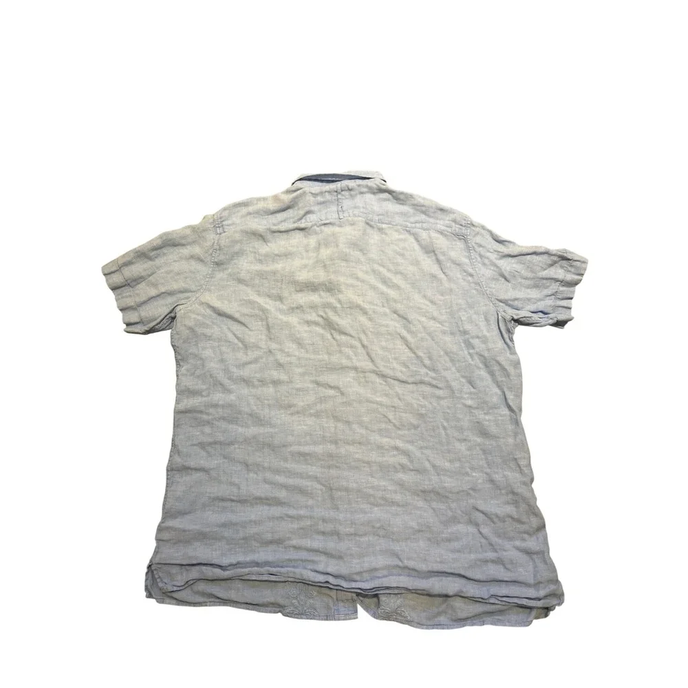 Banana Republic Classic Mens Linen‎ Embroidered Short Sleeve Button Up Shirt L